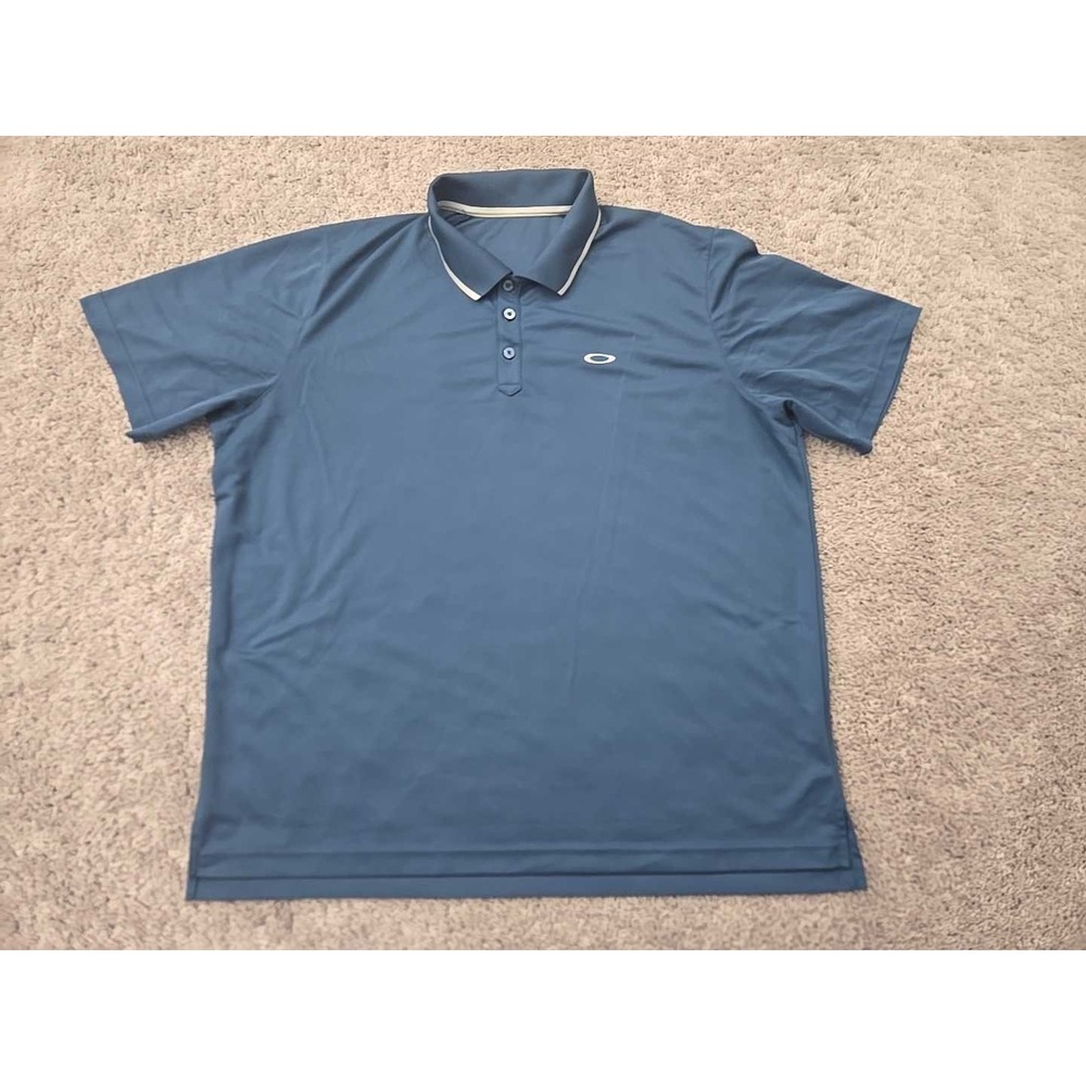 Oakley Polo Shirt Mens XXL Blue Short Sleeve Logo Performance Golf Casual - Picture 1 of 8